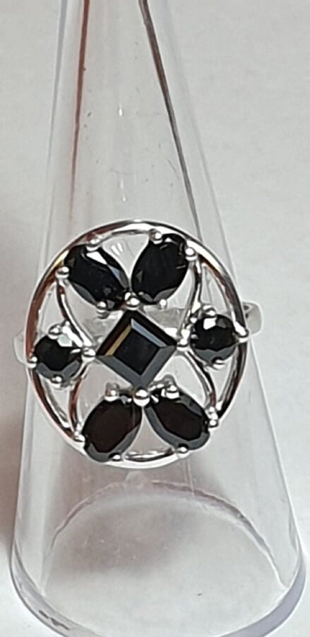 Design pur 3,9 Carat schwarzer Spinell Ring 925 Silber Grasse 58 / 8/ 18,5