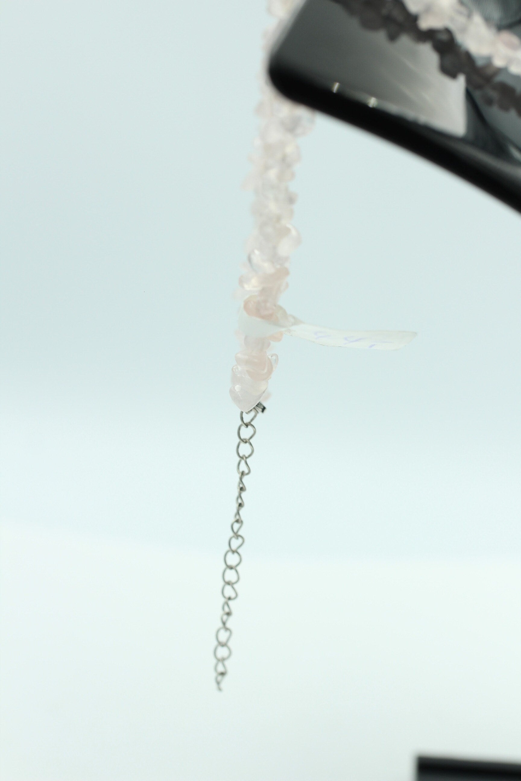 32 Carat Rosenquarz Collier Kette Splitterkette 925 Sterling Silber Top