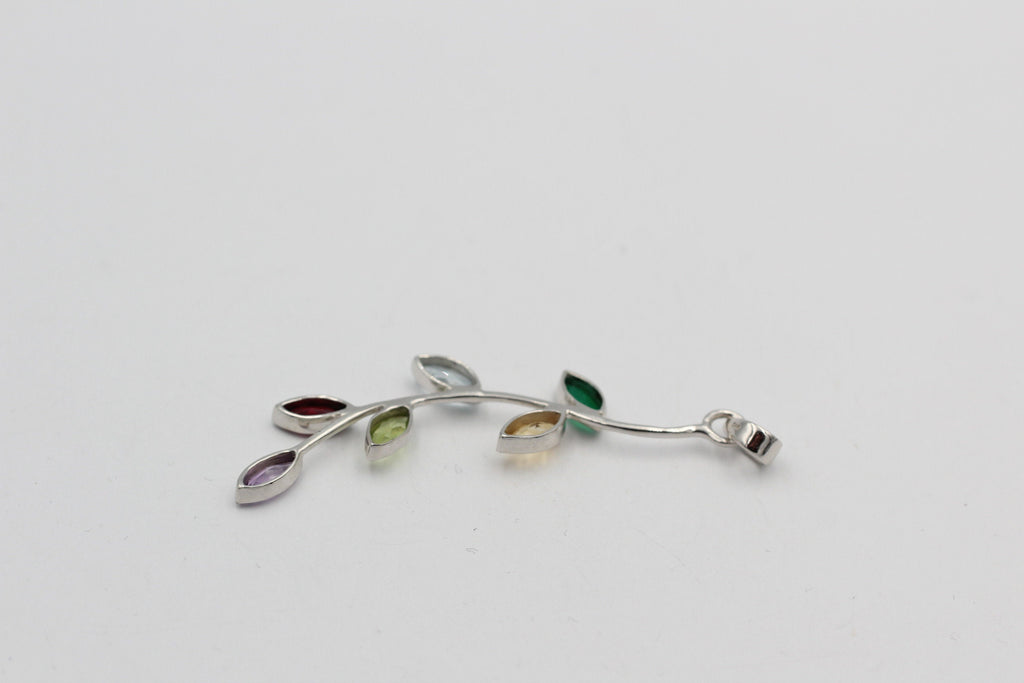 Edler 2,65 Carat Multi Edelstein Blatt Anhänger 925 Silber Collier Kette Top