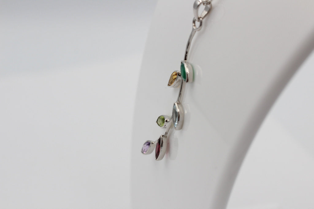 Edler 2,65 Carat Multi Edelstein Blatt Anhänger 925 Silber Collier Kette Top