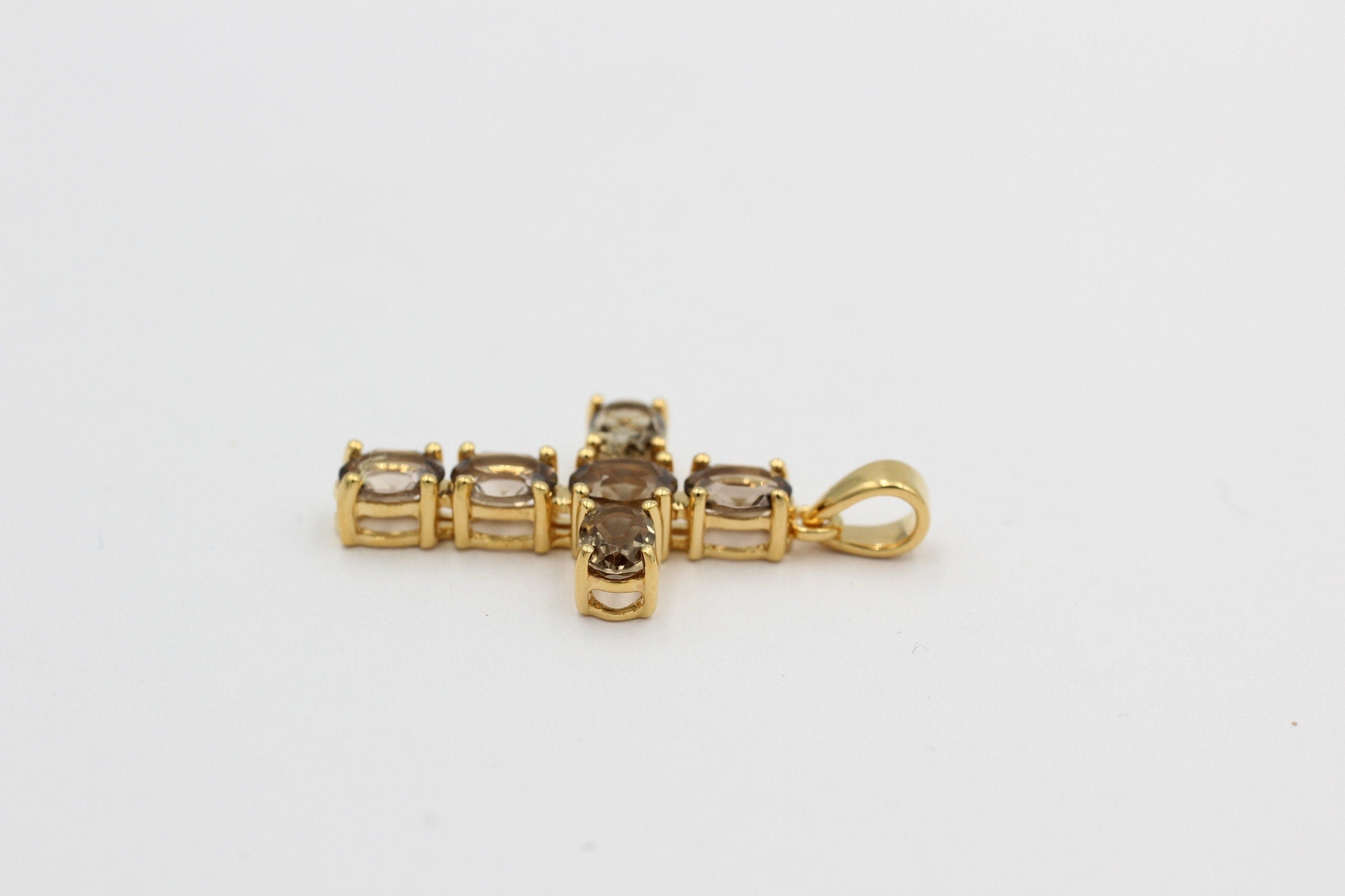 Edler 4,8 Carat Rauchquarz Kreuzanhänger 925 Silber Rauchtopas