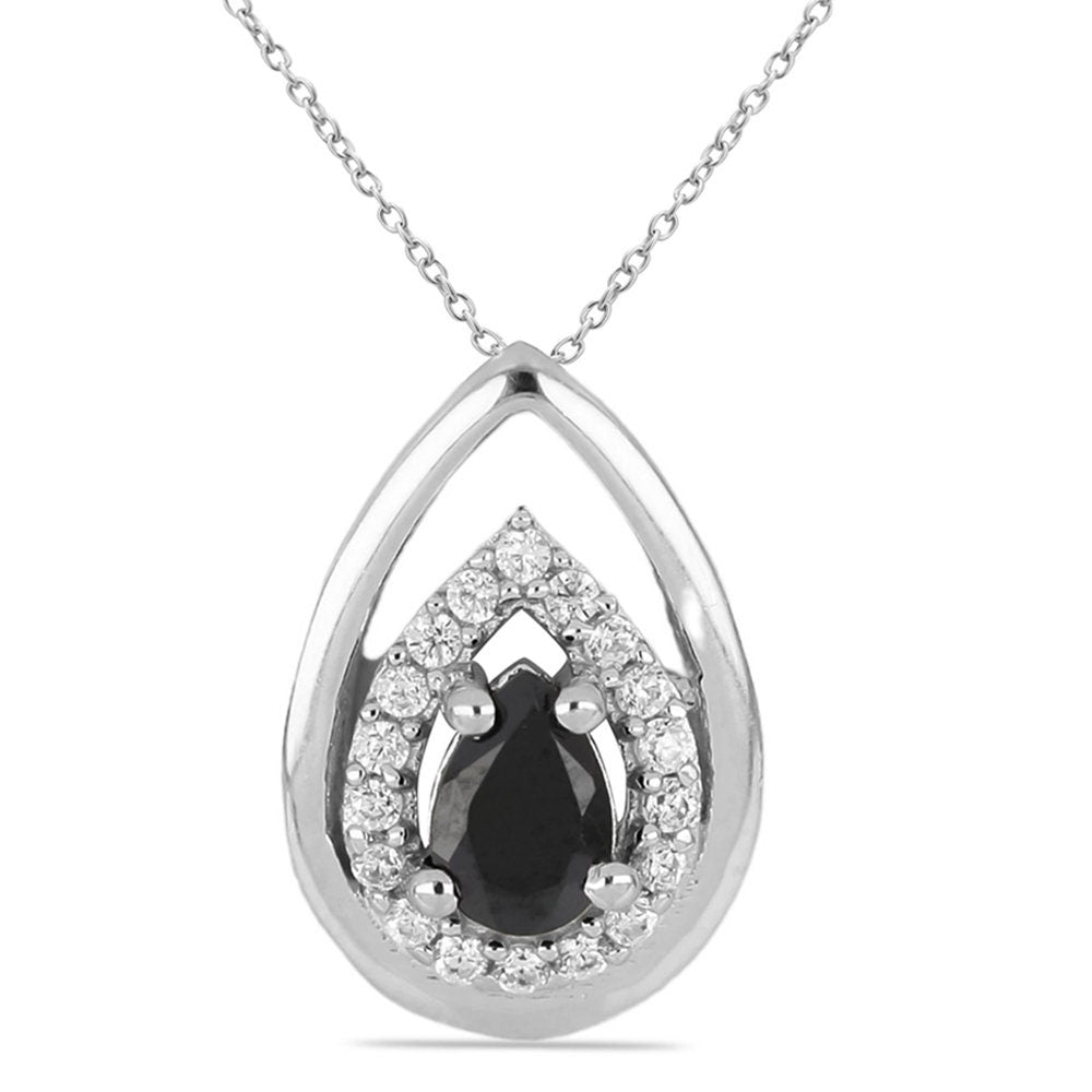 Edler 0,51 Carat schwarzer Saphir Anhänger 925 Silber Collier Kette Saphir