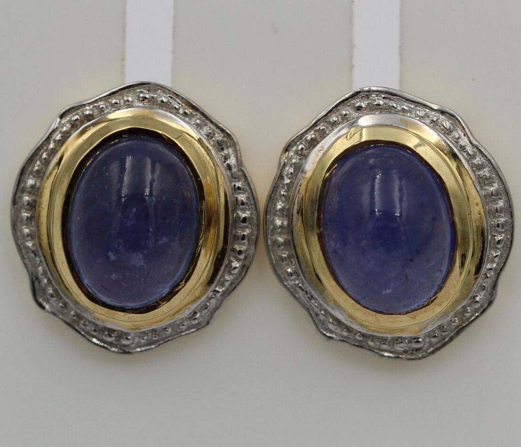 Edle 3,04 Carat Tansanit Ohrstecker Cabochon 925 Silber vergoldet Tansit Afrika