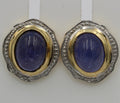 Edle 3,04 Carat Tansanit Ohrstecker Cabochon 925 Silber vergoldet Tansit Afrika