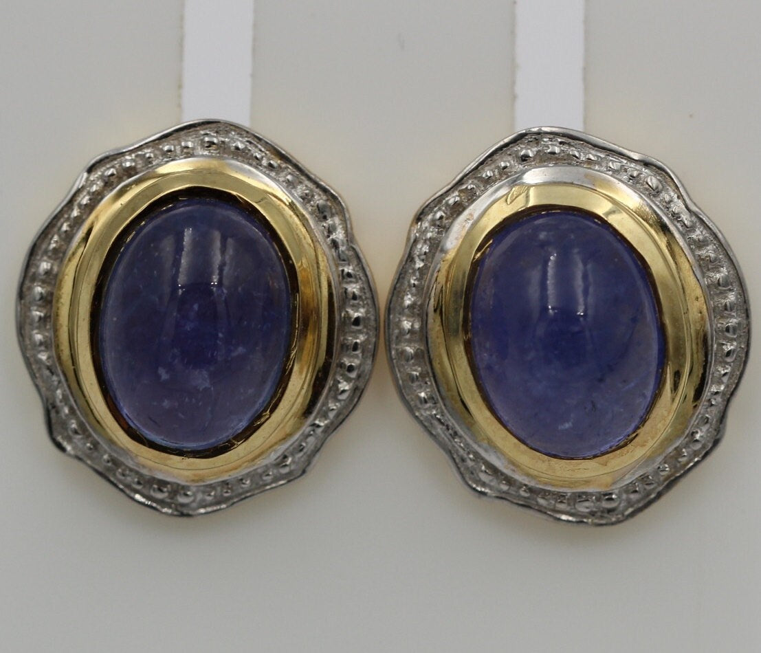 Edle 3,04 Carat Tansanit Ohrstecker Cabochon 925 Silber vergoldet Tansit Afrika