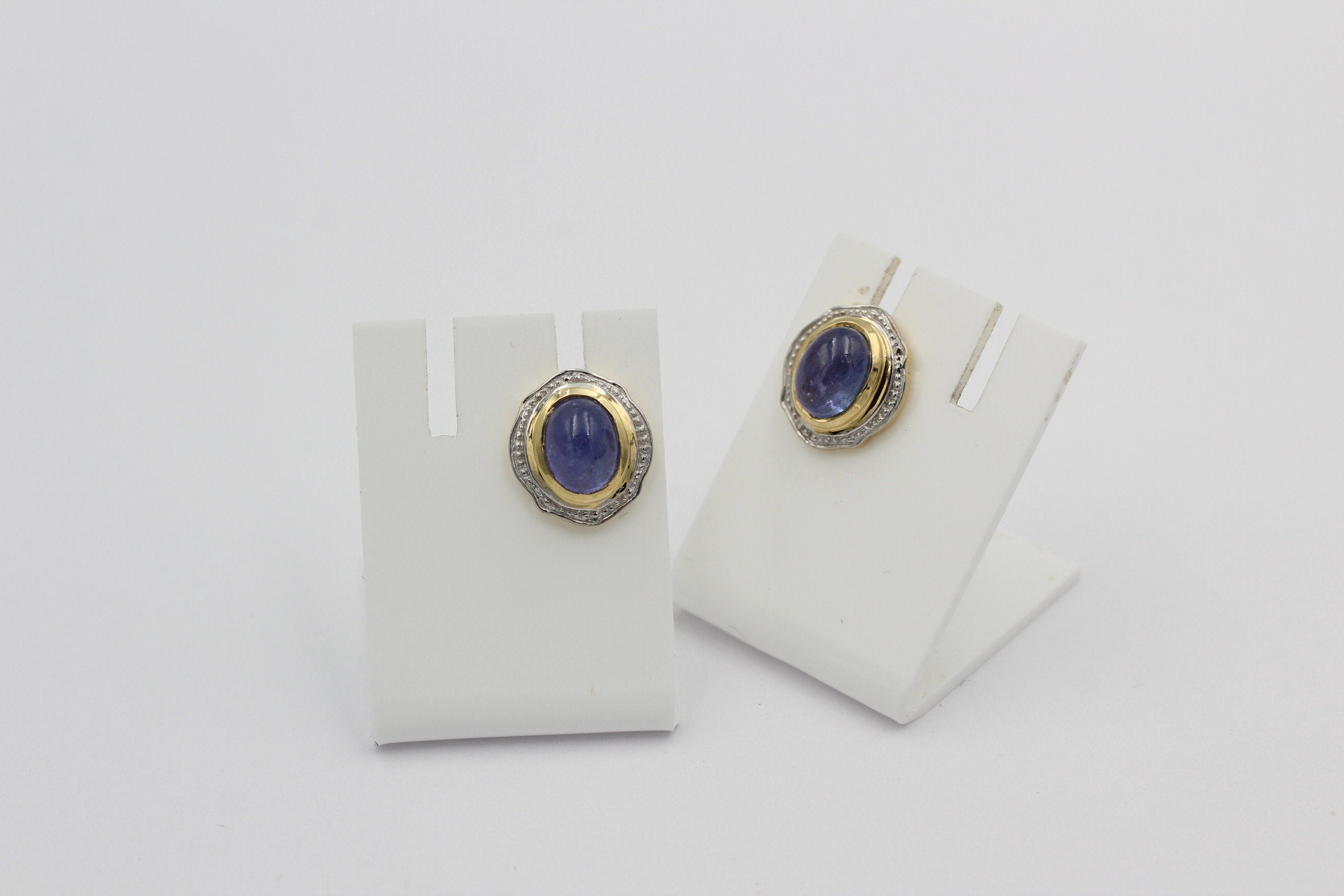Edle 3,04 Carat Tansanit Ohrstecker Cabochon 925 Silber vergoldet Tansit Afrika