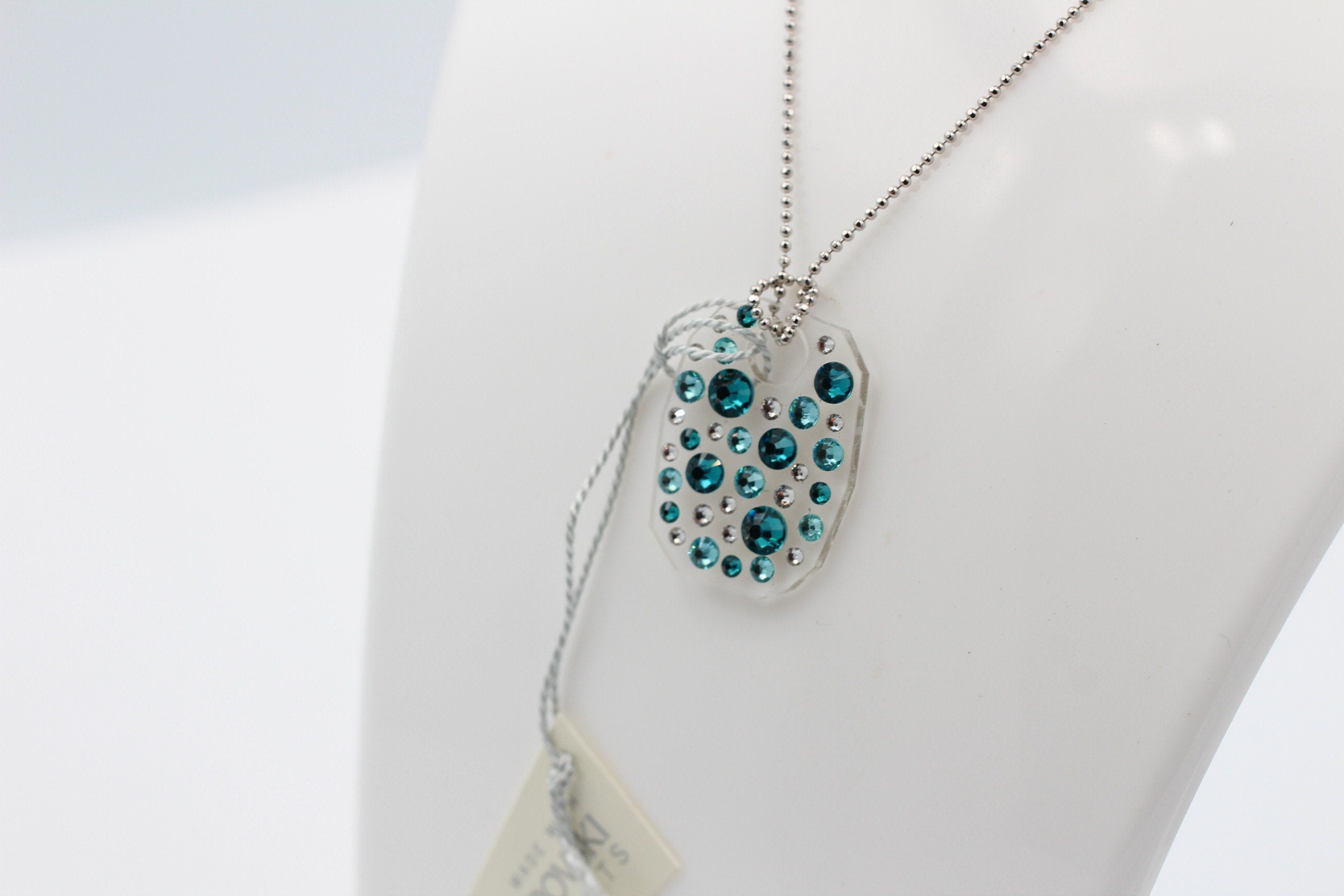 Collier Bubble mit Swarovski-Elements Blue Zircon mit 925 Silber Kette