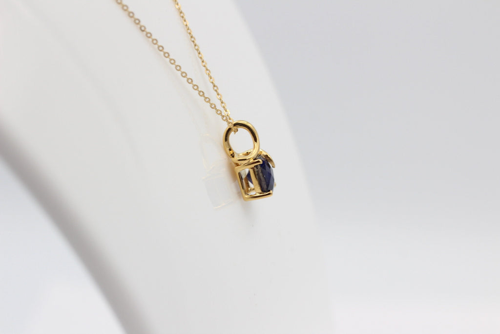 1,5 Carat Iolith Anhänger 925 Silber Collier Kette Checker Board Wassersaphir