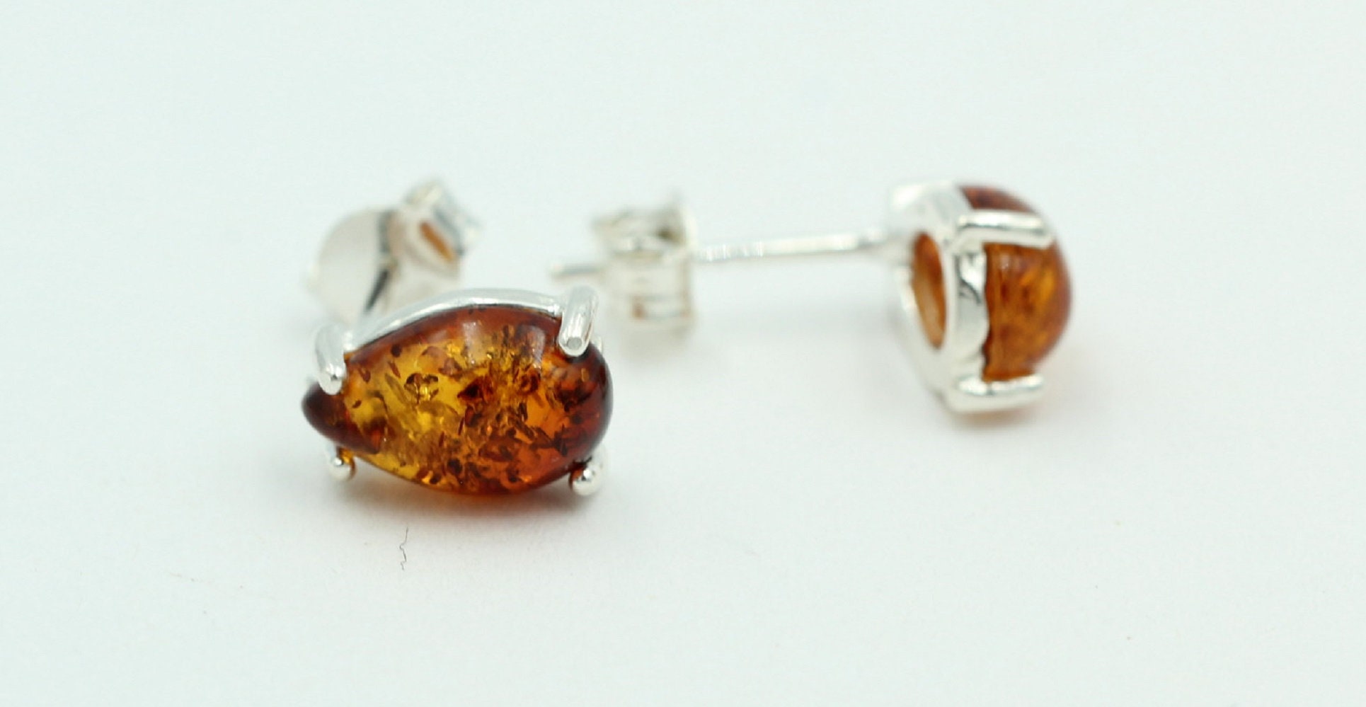Edler Bernstein Ohrstecker Unisex 925 Silber Ohrschmuck Bernsten aus Litauen