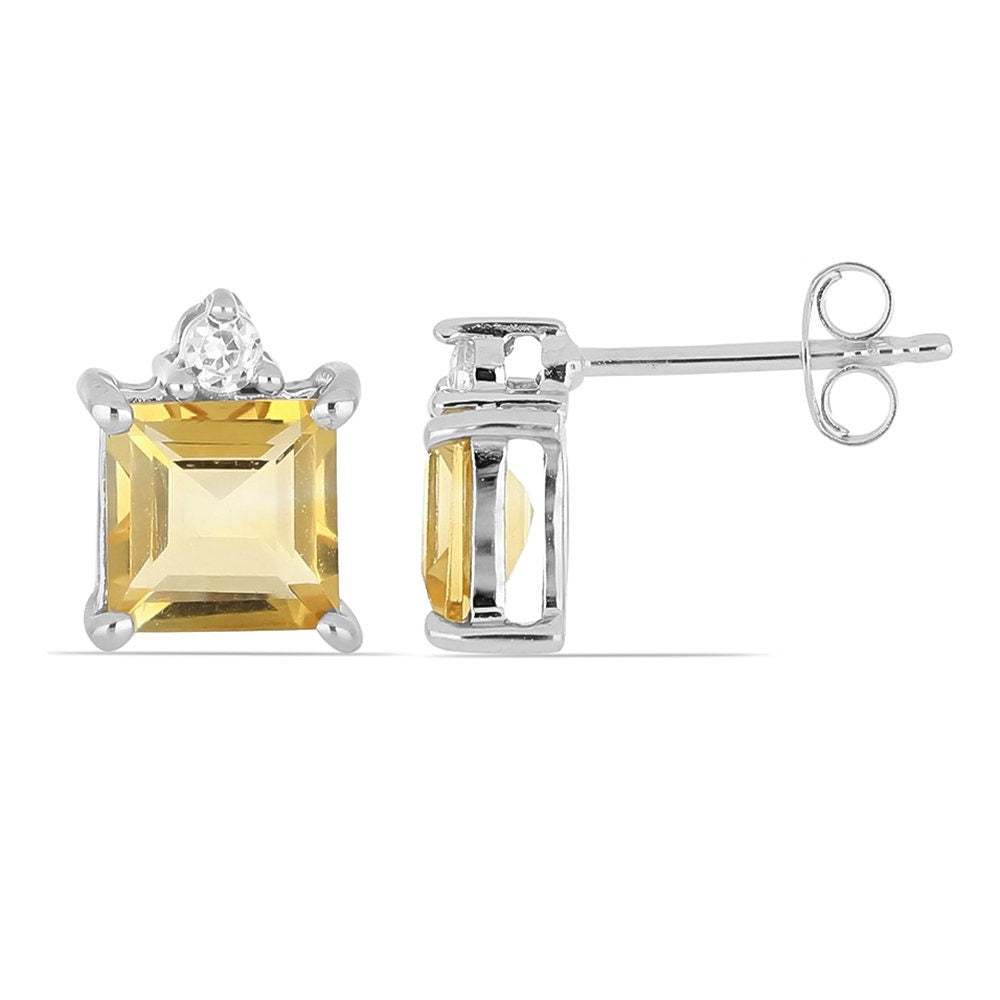Edle 2,2 Carat Citrin Ohrstecker 925 Silber mit Zirkonia goldgelber Edelsein