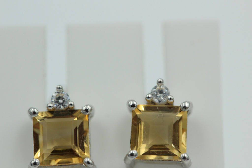 Edle 2,2 Carat Citrin Ohrstecker 925 Silber mit Zirkonia goldgelber Edelsein