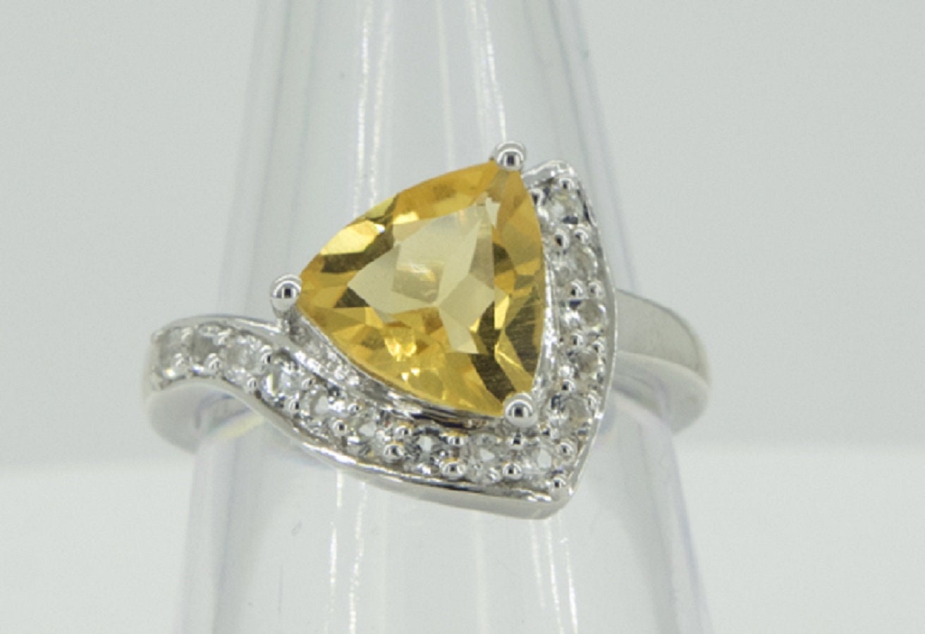 Edler 2,95 Carat Citrin weisstopas Ring 925 Silber Grasse 19 / 9 gelber Edelstein