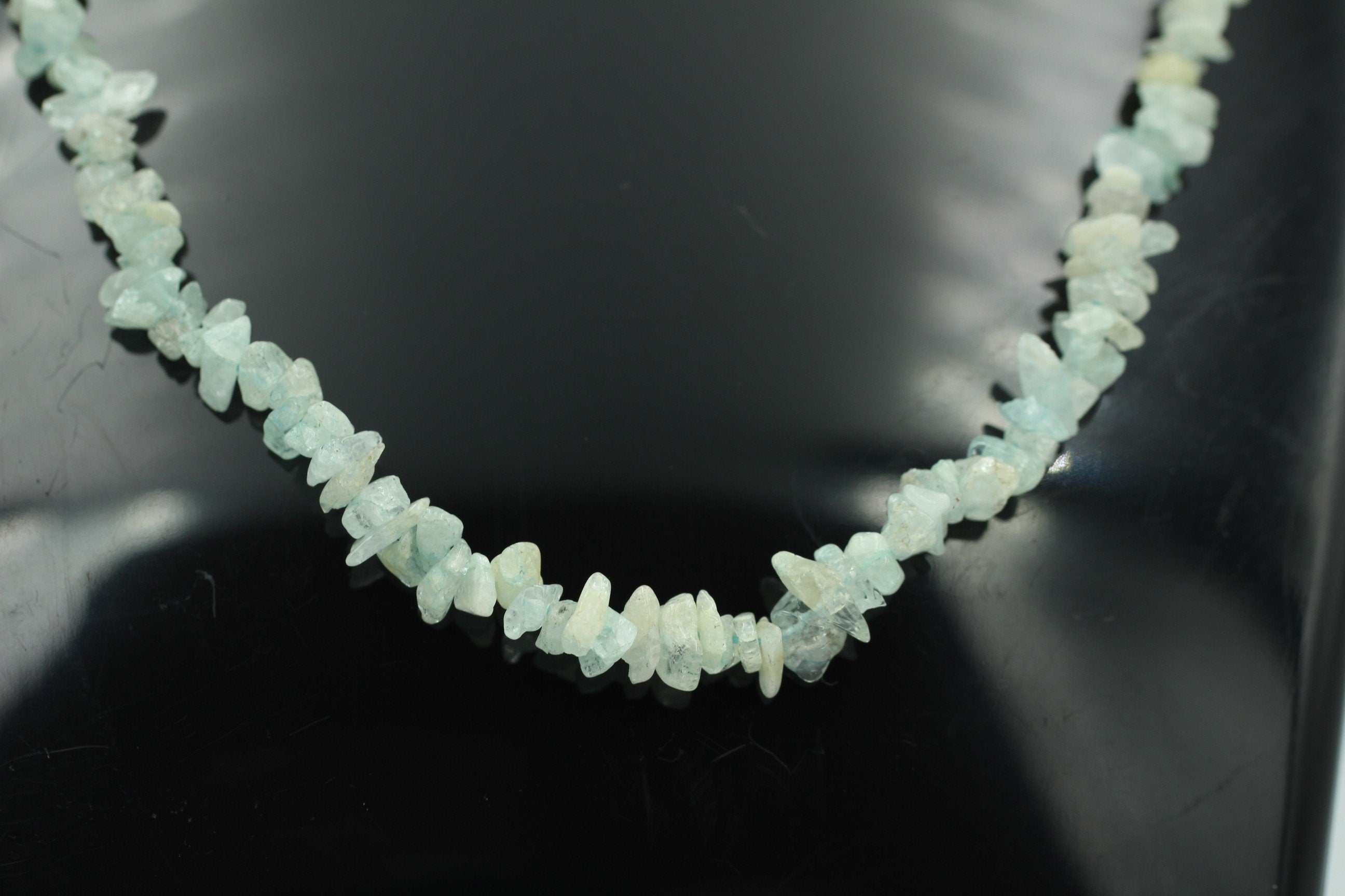 35 Carat funkelndes Aquamarin Collier Splitterkette 925 Silber mit Verlängerung
