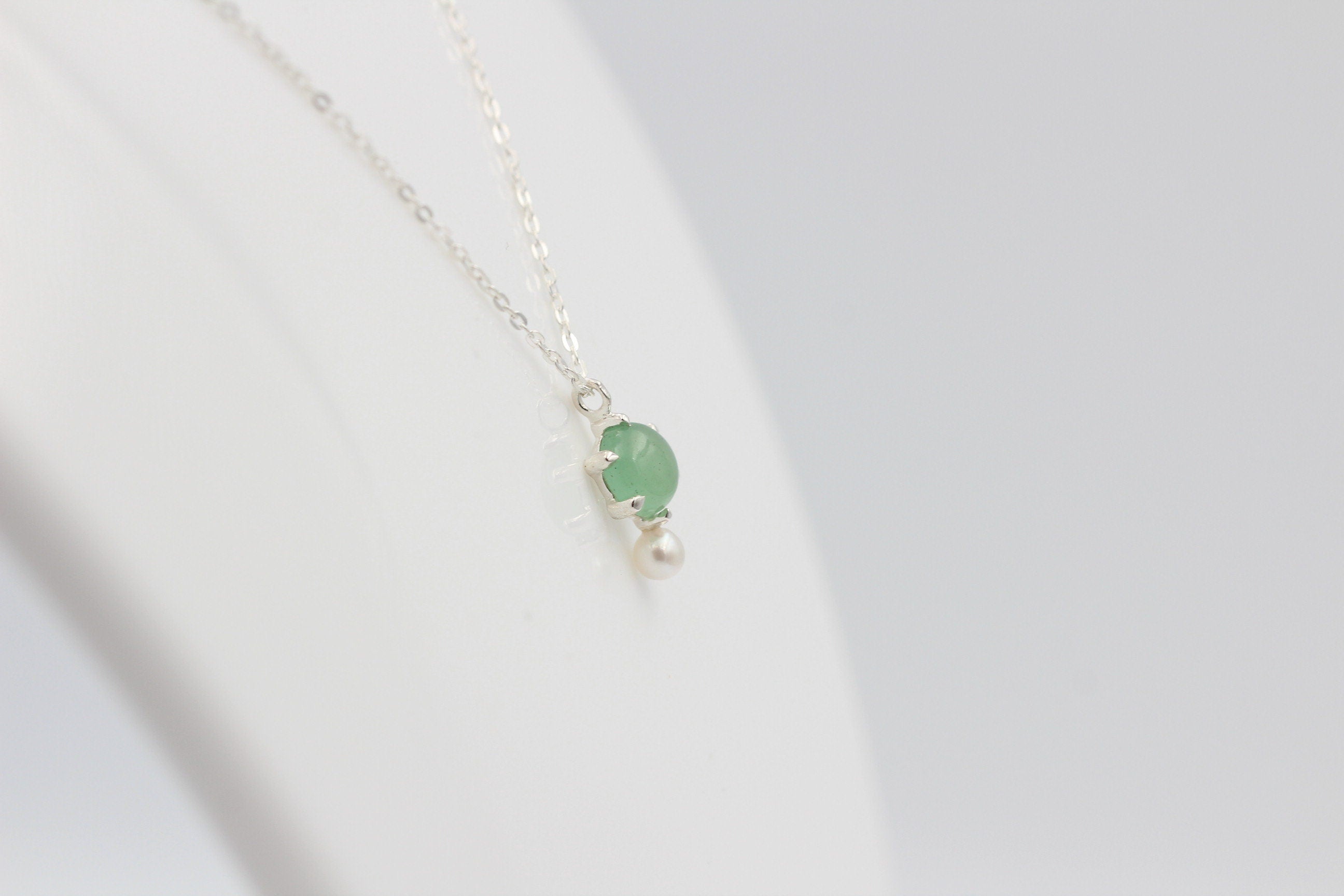 Campur Design 0,91 Carat Aventurin SWP Perle Anhänger 925 Silber Collier Kette