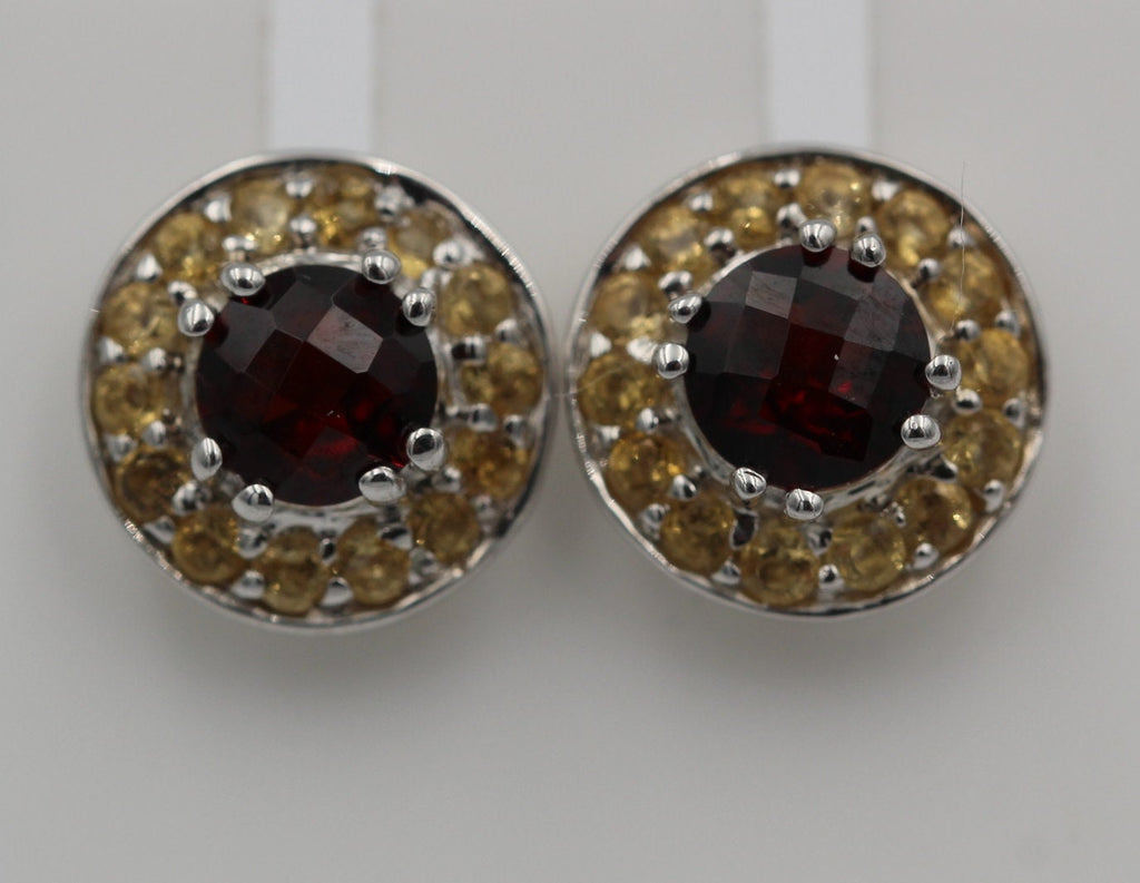 Edle 1,70  Carat Granat Citrin  Ohrstecker 925 Silber Edelsteinohrstecker Top