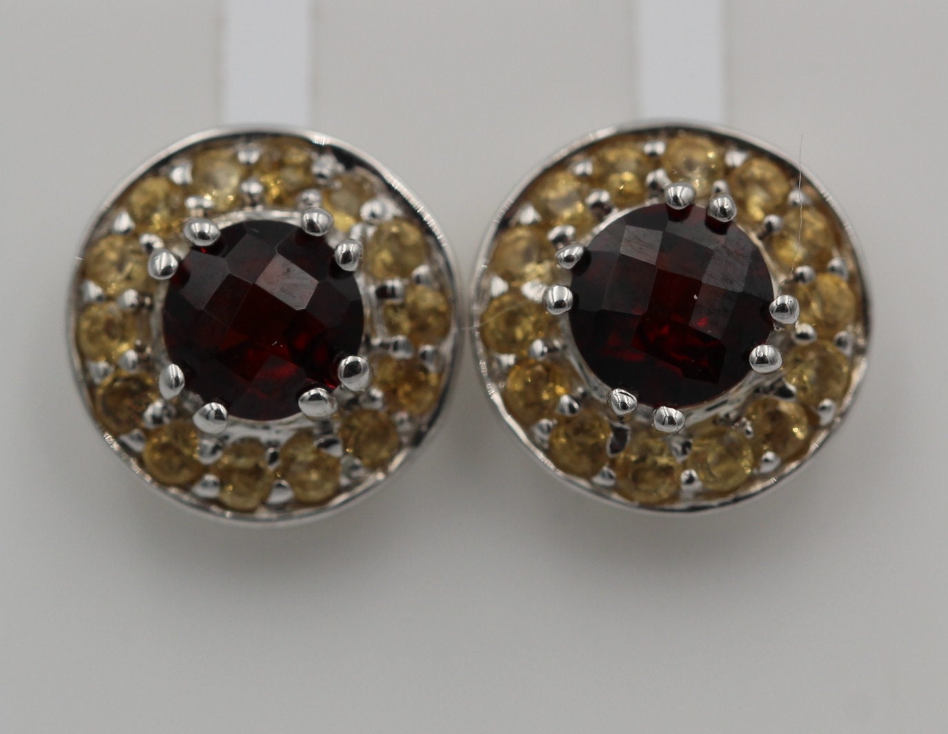 Edle 1,70  Carat Granat Citrin  Ohrstecker 925 Silber Edelsteinohrstecker Top