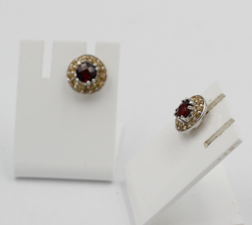 Edle 1,70  Carat Granat Citrin  Ohrstecker 925 Silber Edelsteinohrstecker Top