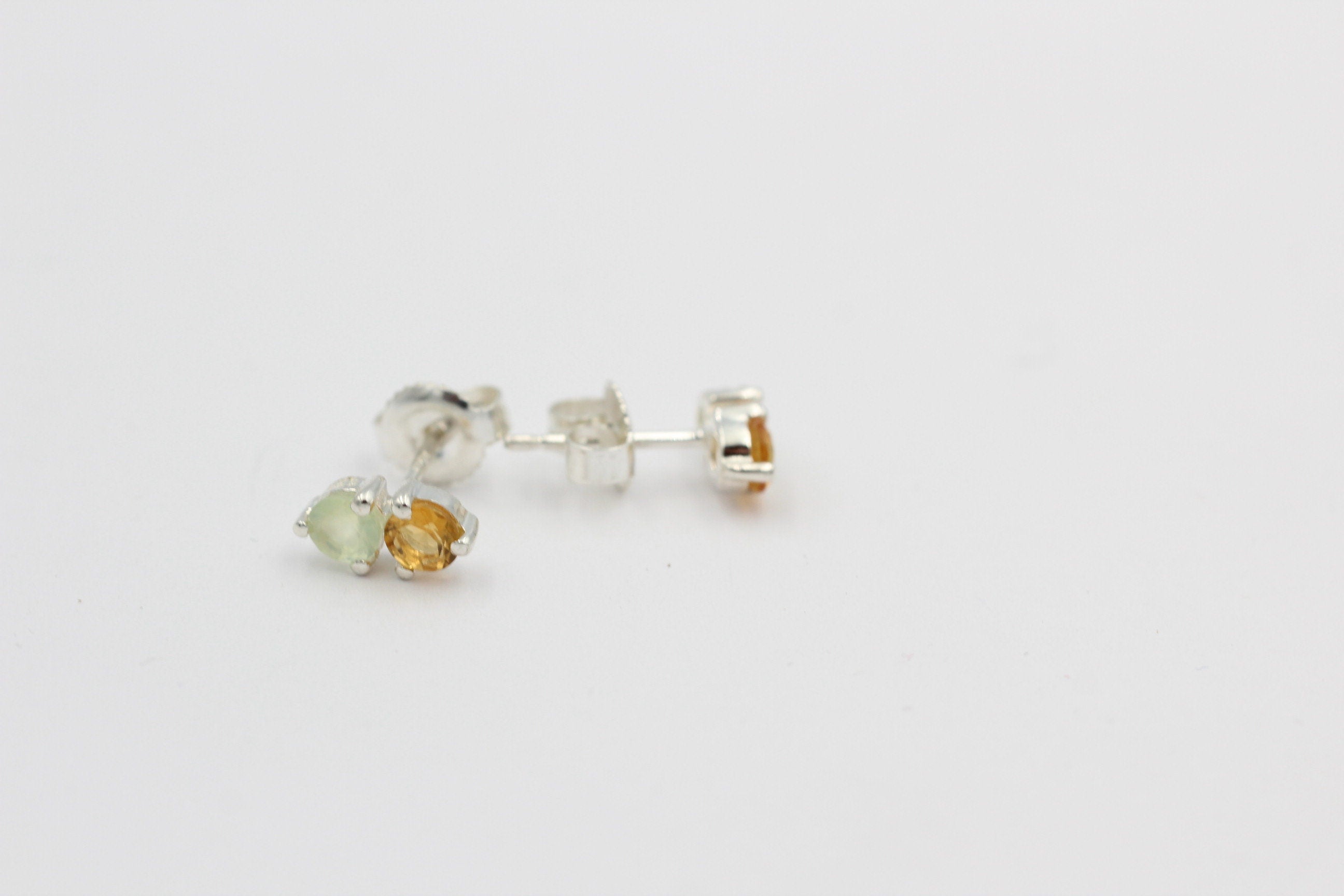 Campur Design 0,94 Carat Citrin Prehnit Ohrstecker 925 Silber goldgelber Citrin