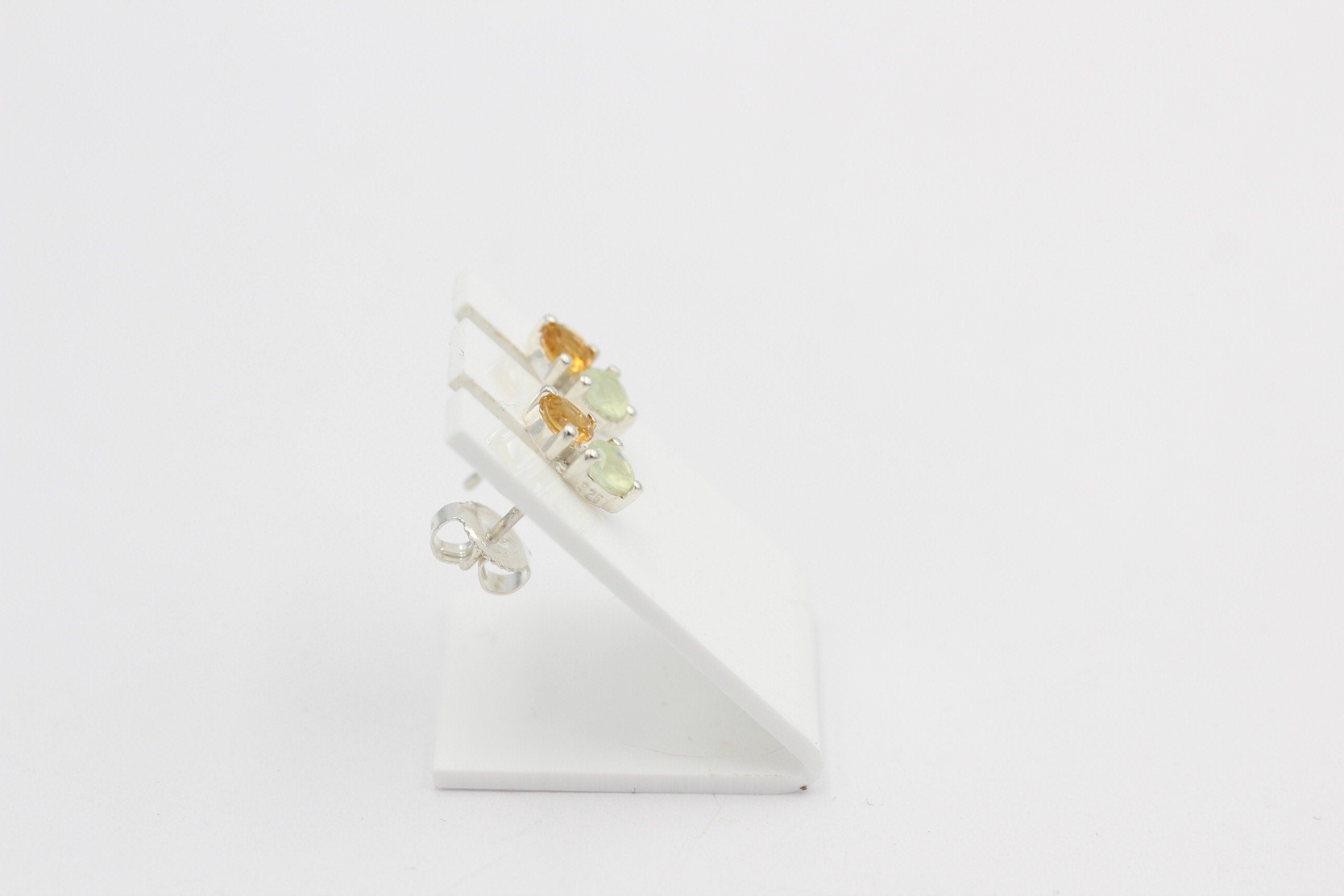 Campur Design 0,94 Carat Citrin Prehnit Ohrstecker 925 Silber goldgelber Citrin