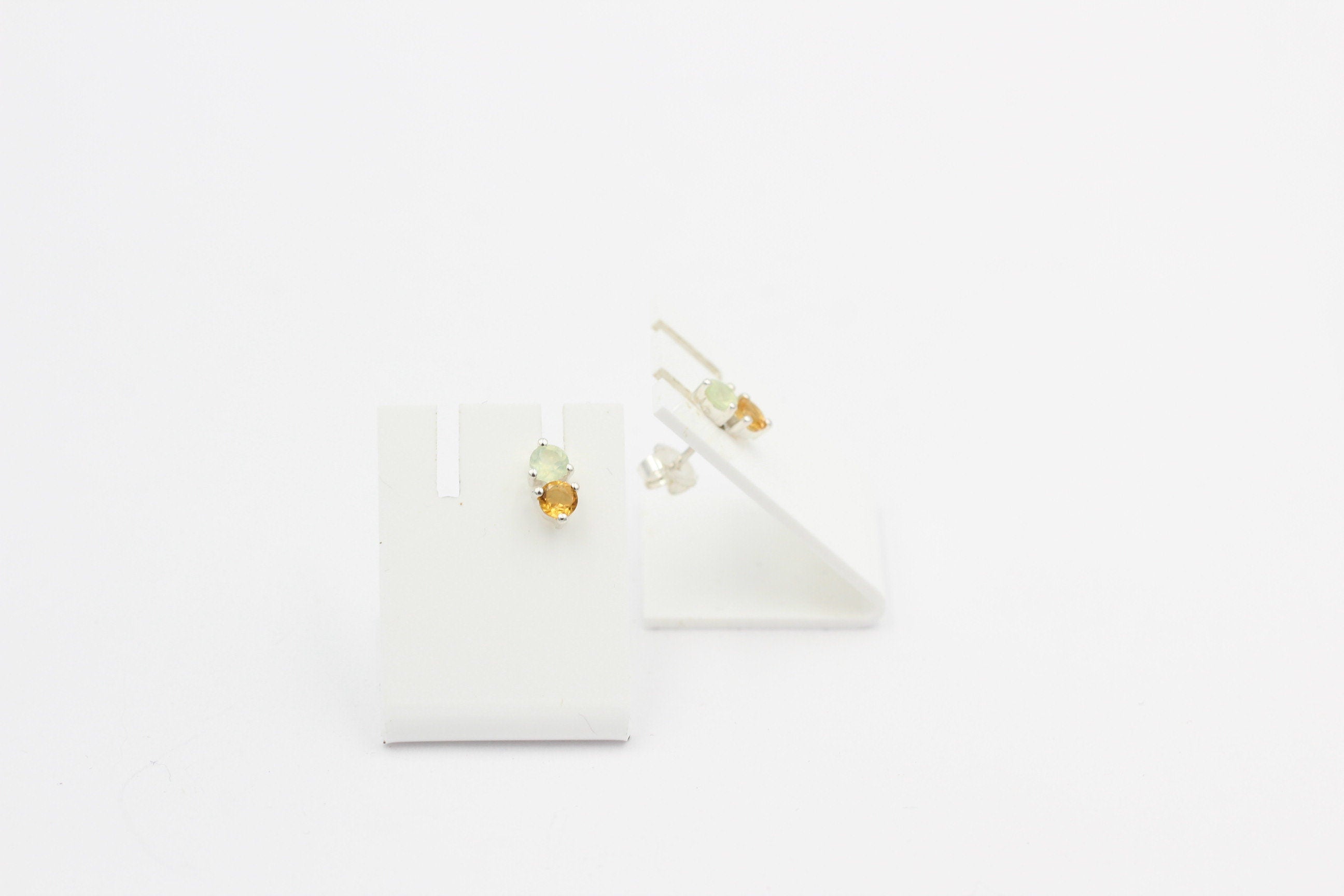 Campur Design 0,94 Carat Citrin Prehnit Ohrstecker 925 Silber goldgelber Citrin