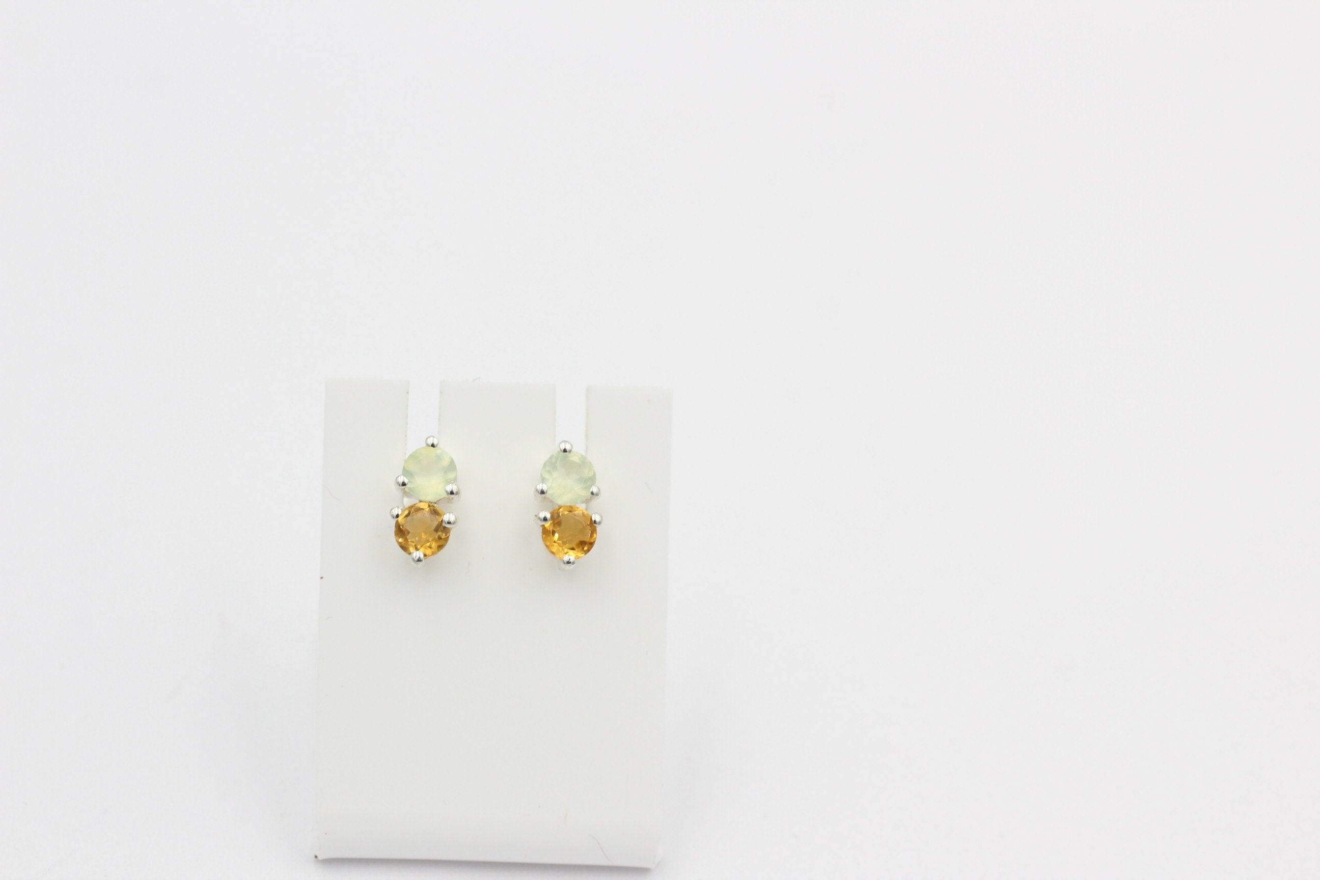 Campur Design 0,94 Carat Citrin Prehnit Ohrstecker 925 Silber goldgelber Citrin