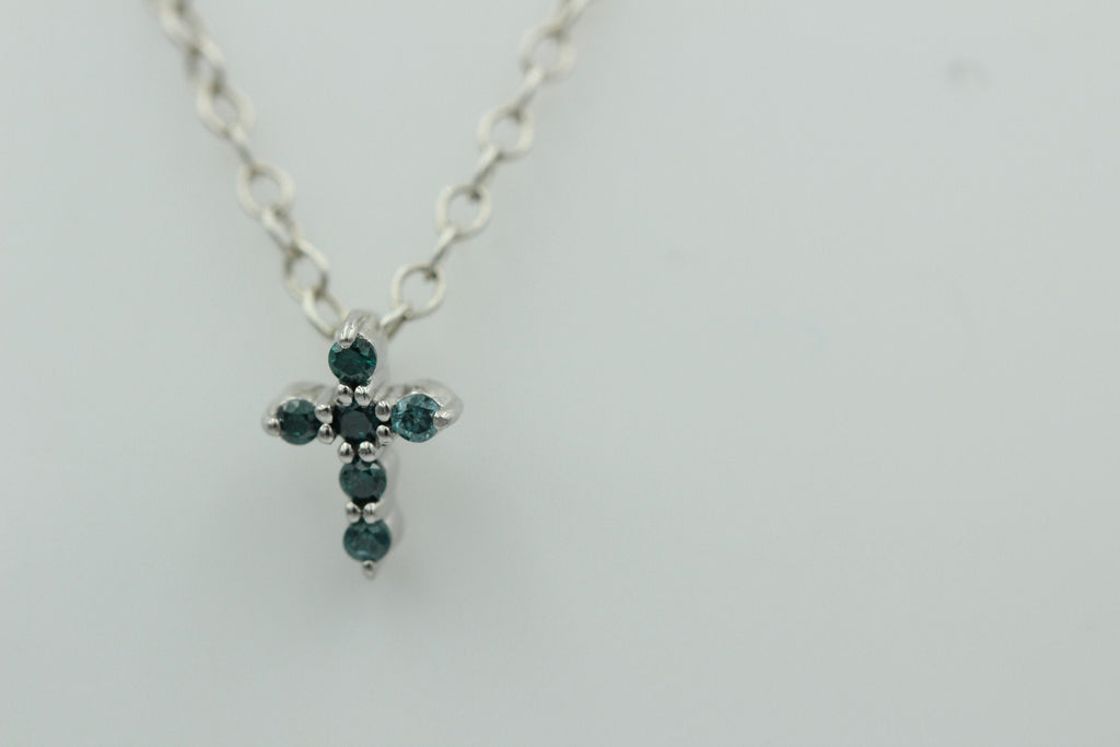 0,072 Carat blauer Diamant Kreuzanhänger 925 Silber Collier Kette I2 - I3 Top