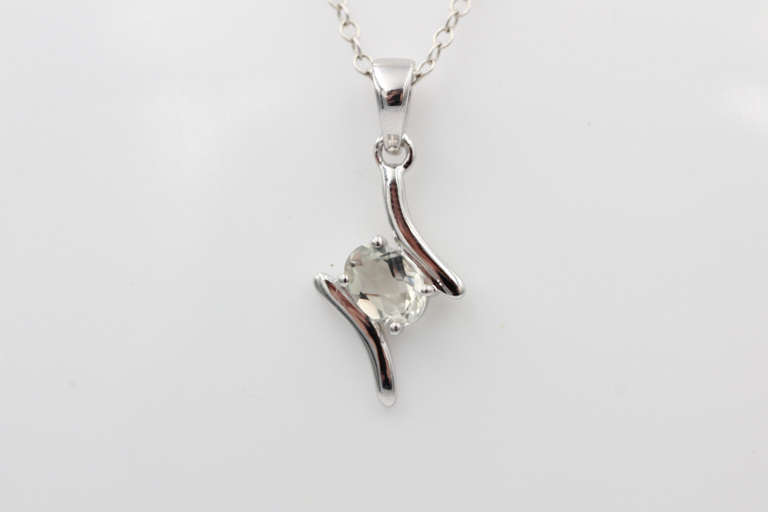 0,72 Carat Prasiolith Anhänger 925 Silber Collier Kette grüner Amethyst Anhänger