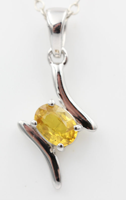 0,72 Carat gelber Saphir Anhänger 925 Silber Collier Kette  Saphiranhänger Top