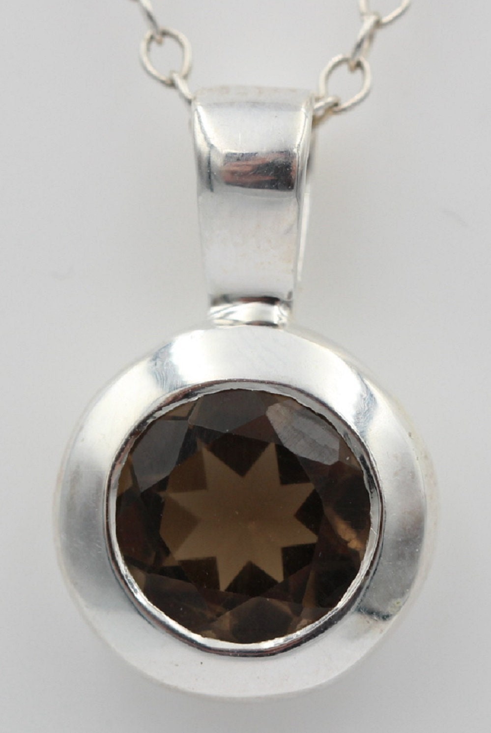1,4 Carat Rauchquarz Anhänger 925 Silber Collier Kette Edelsteinanhänger