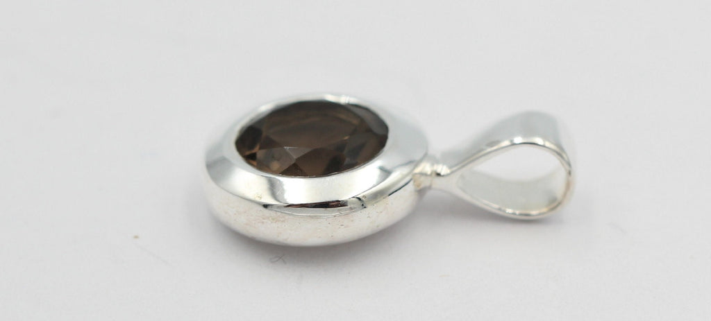 1,4 Carat Rauchquarz Anhänger 925 Silber Collier Kette Edelsteinanhänger