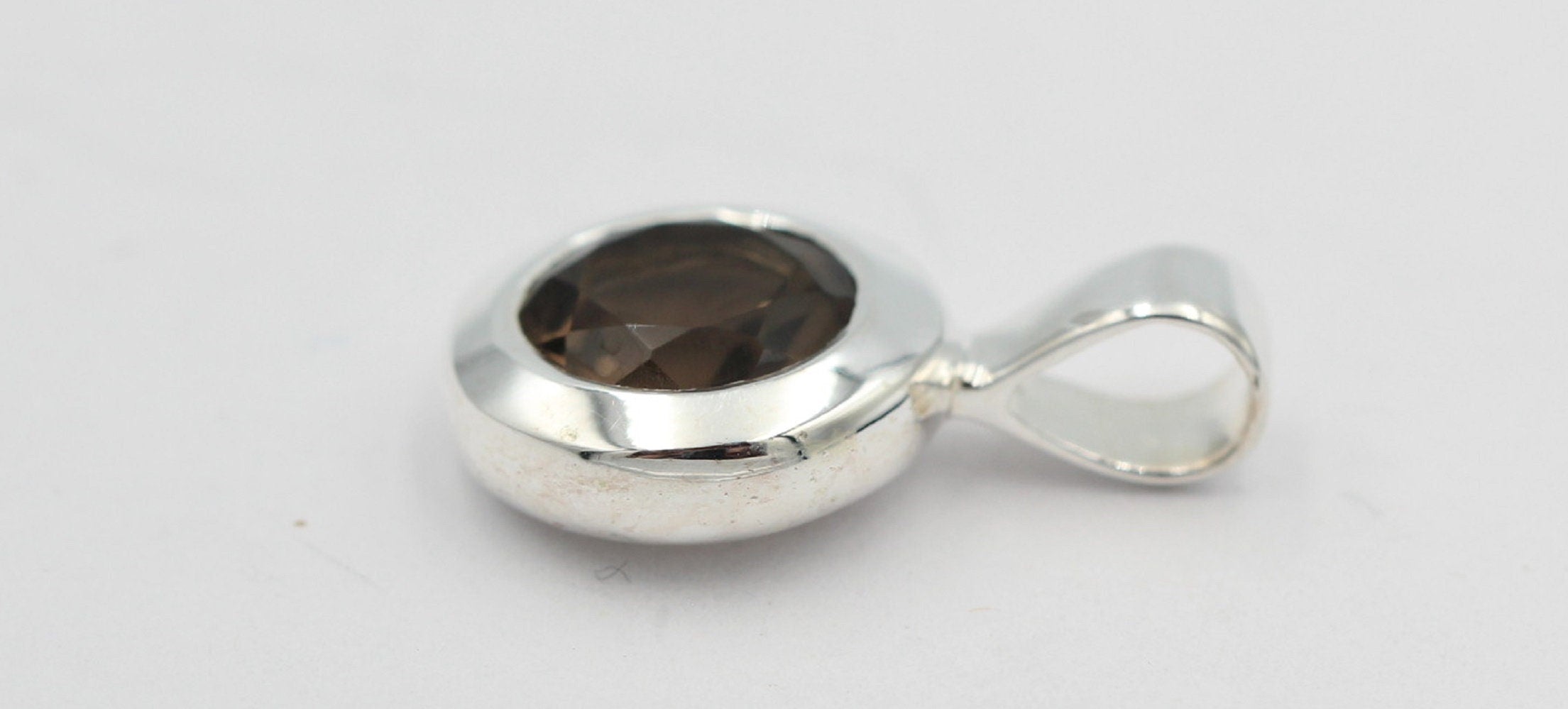 1,4 Carat Rauchquarz Anhänger 925 Silber Collier Kette Edelsteinanhänger
