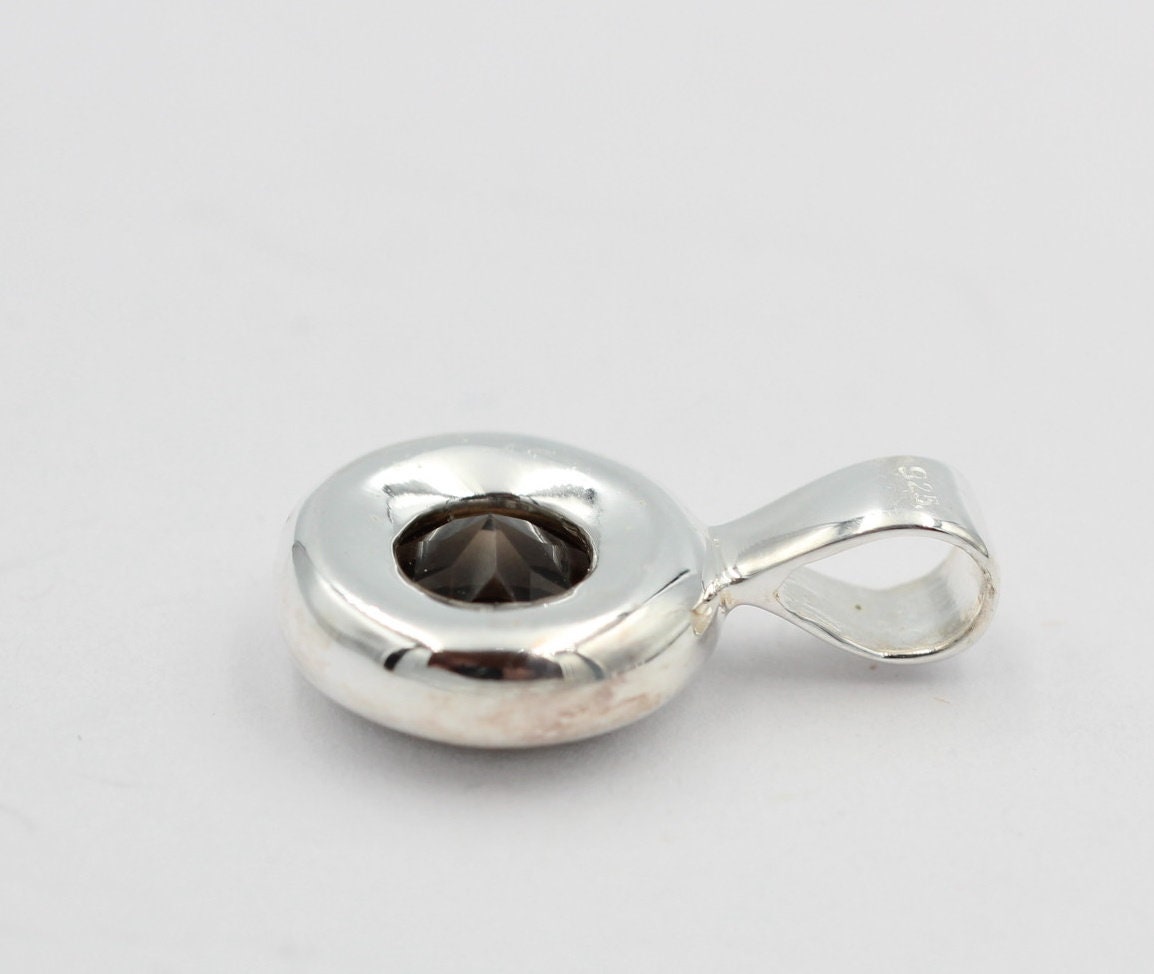 1,4 Carat Rauchquarz Anhänger 925 Silber Collier Kette Edelsteinanhänger