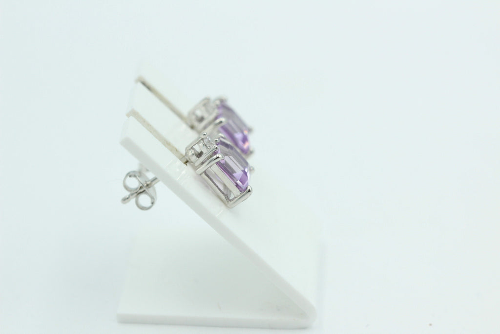 Edle 2,2 Carat Amethyst aus Brasilien Ohrstecker 925 Silber mit Zirkonia Top