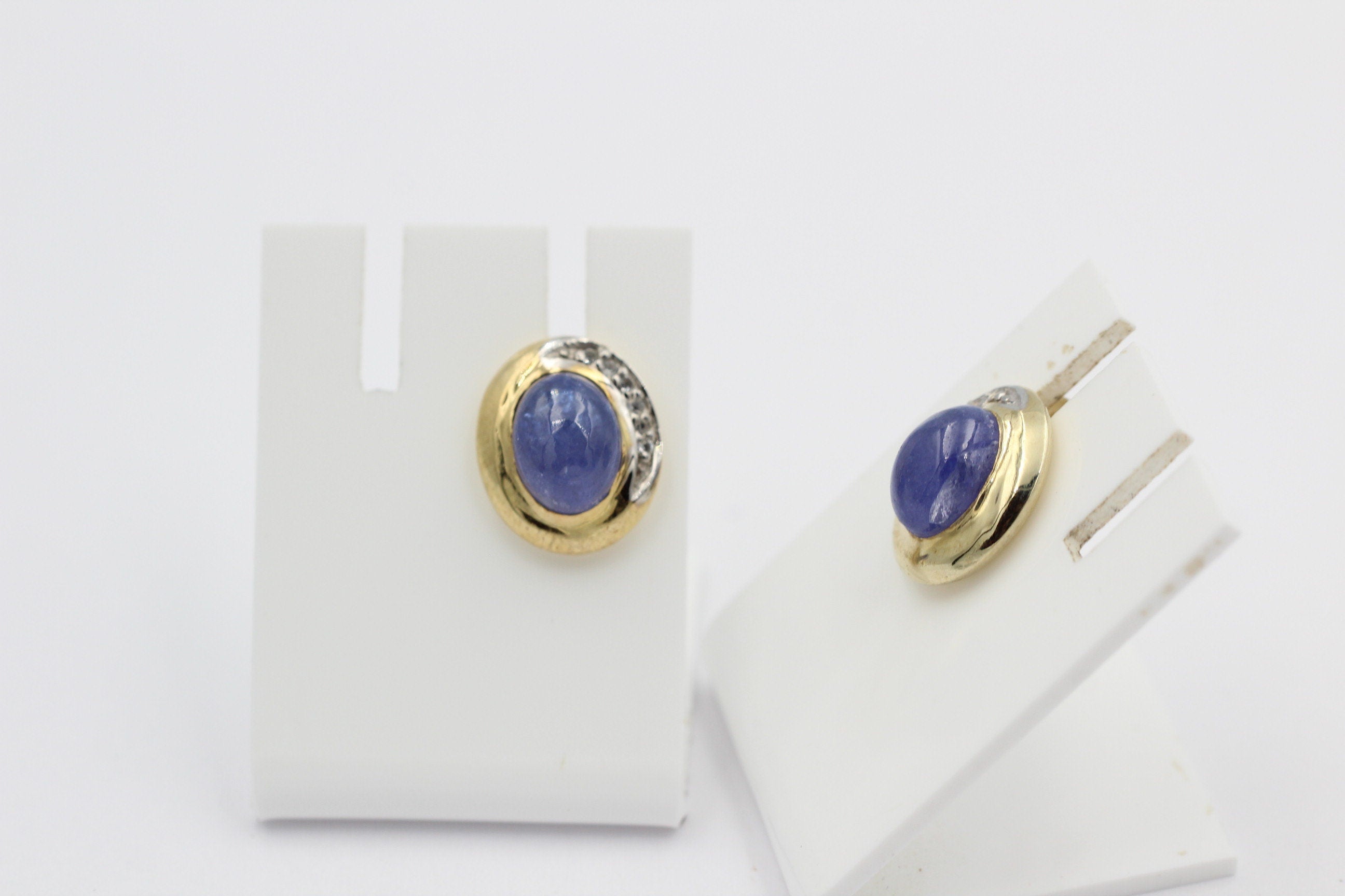 Edle 2,91 Carat Tansanit Ohrstecker Cabochon 925 Silber vergoldet Tansit Afrika