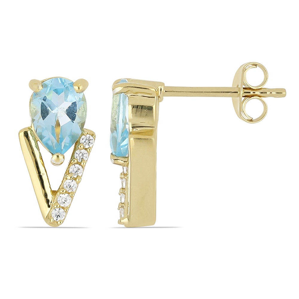 1,44 Carat Blautopas Design Ohrstecker 925 Silber vergoldet mit Zirkonia Edel