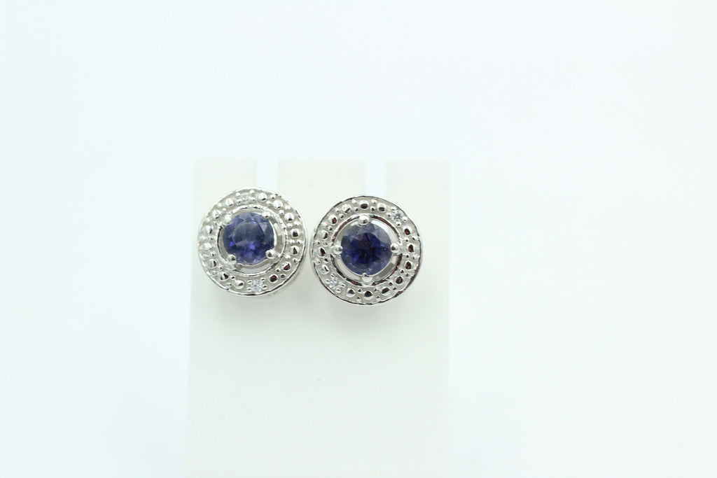 1,2 Carat Iolith Ohrstecker 925 Silber Wassersaphir Luchssaphir mit Zirkonias