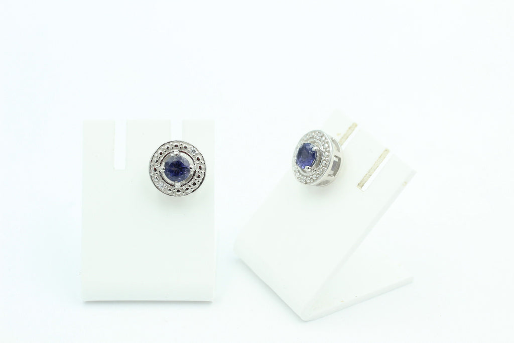 1,2 Carat Iolith Ohrstecker 925 Silber Wassersaphir Luchssaphir mit Zirkonias