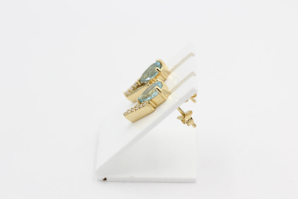 1,44 Carat Blautopas Design Ohrstecker 925 Silber vergoldet mit Zirkonia Edel