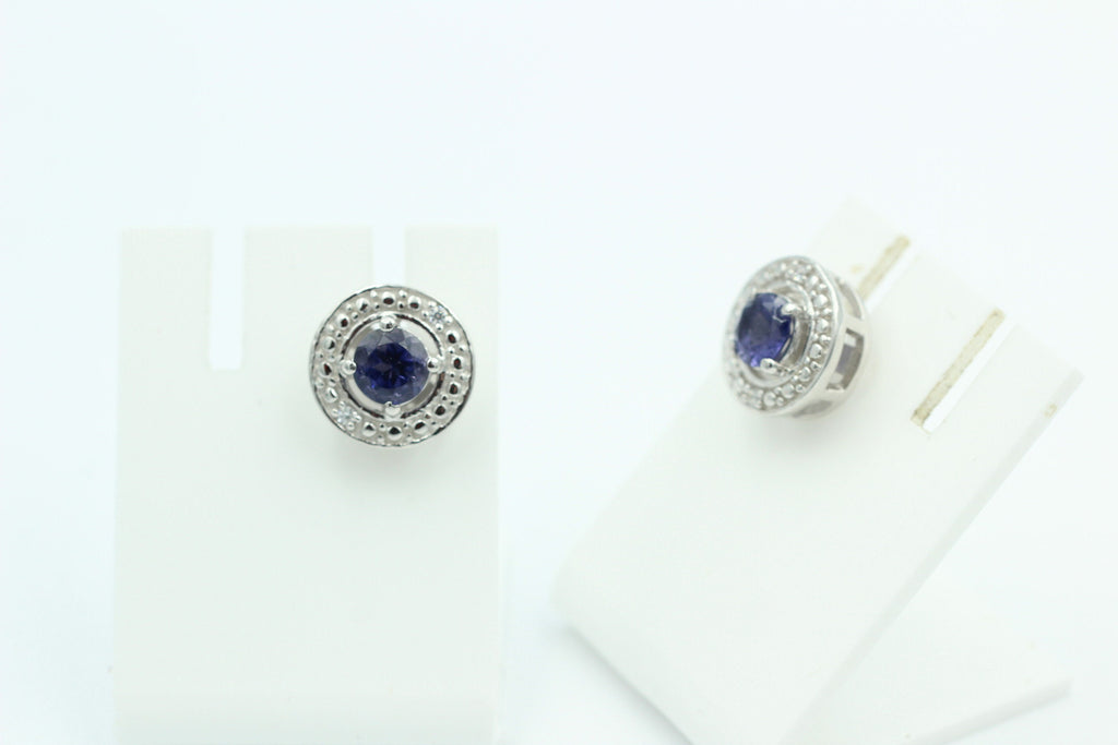 1,2 Carat Iolith Ohrstecker 925 Silber Wassersaphir Luchssaphir mit Zirkonias