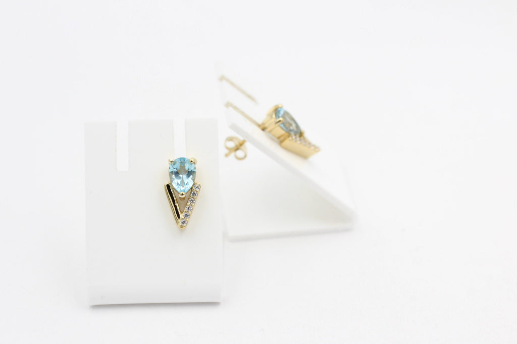 1,44 Carat Blautopas Design Ohrstecker 925 Silber vergoldet mit Zirkonia Edel