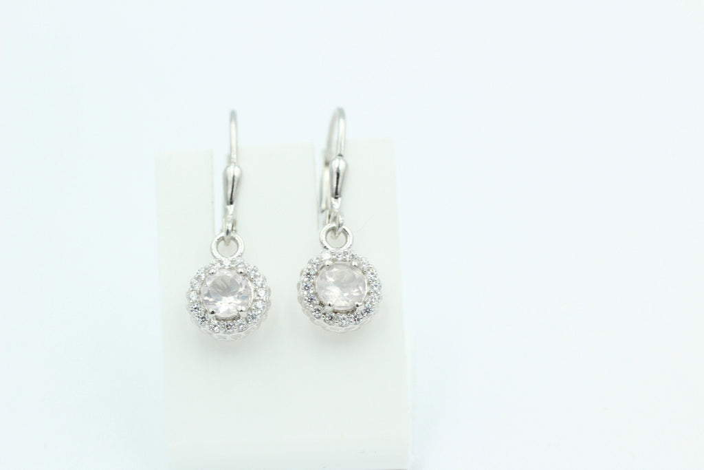 Edle 1,2 Carat Rosenquarz Brisur 925 Silber Ohrhänger Ohrstecker mit Zirkonia