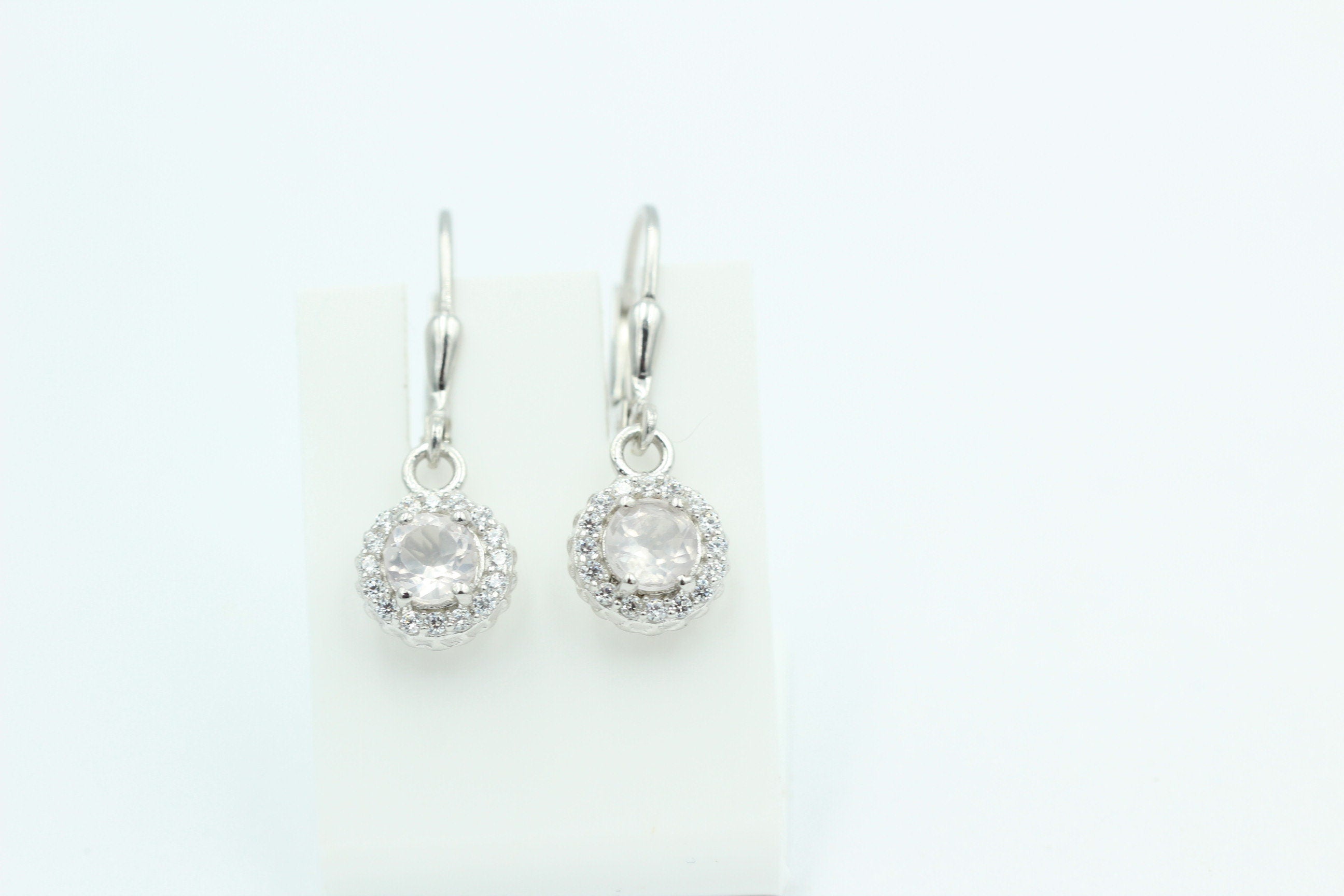 Edle 1,2 Carat Rosenquarz Brisur 925 Silber Ohrhänger Ohrstecker mit Zirkonia