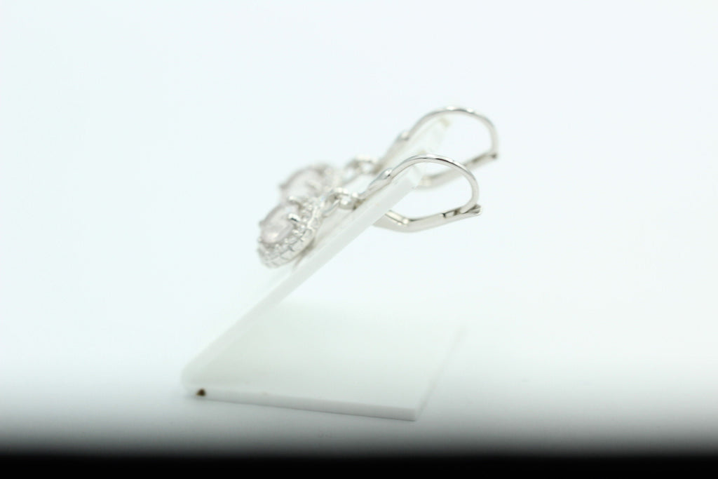 Edle 1,2 Carat Rosenquarz Brisur 925 Silber Ohrhänger Ohrstecker mit Zirkonia