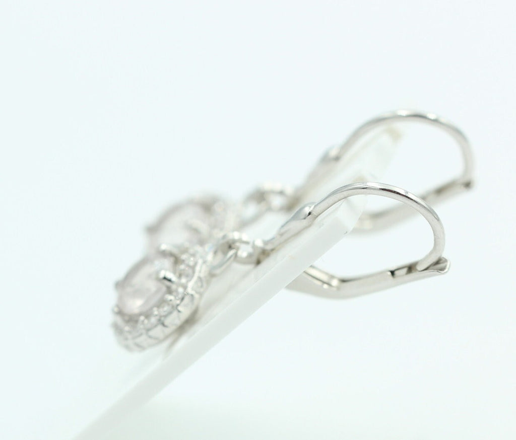 Edle 1,2 Carat Rosenquarz Brisur 925 Silber Ohrhänger Ohrstecker mit Zirkonia