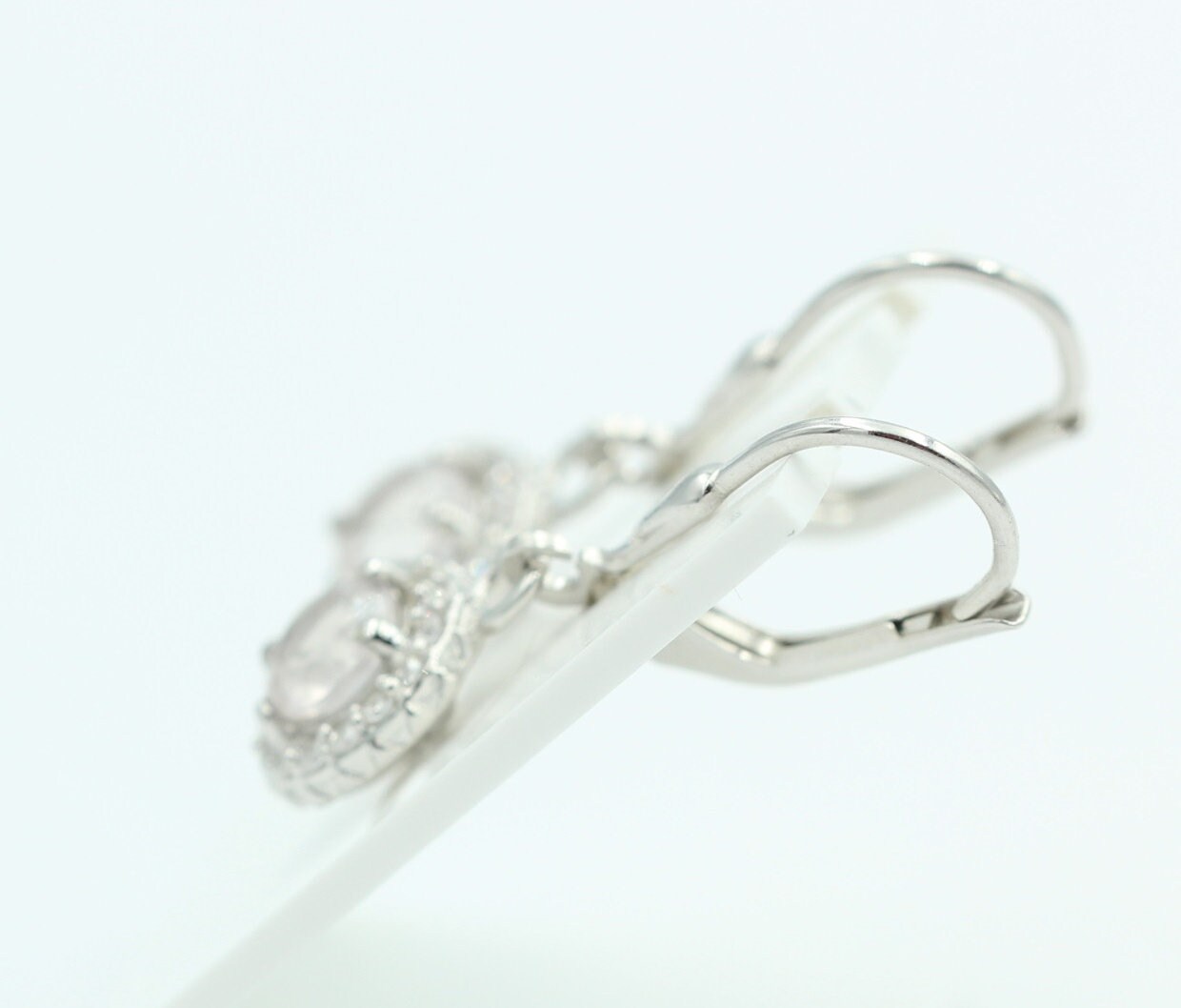 Edle 1,2 Carat Rosenquarz Brisur 925 Silber Ohrhänger Ohrstecker mit Zirkonia