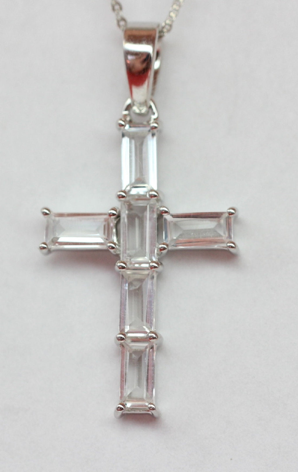 Edler  2,5 Carat weisstopas Kreuz Anhanger 925 Silber Collier Kette weisser Topas