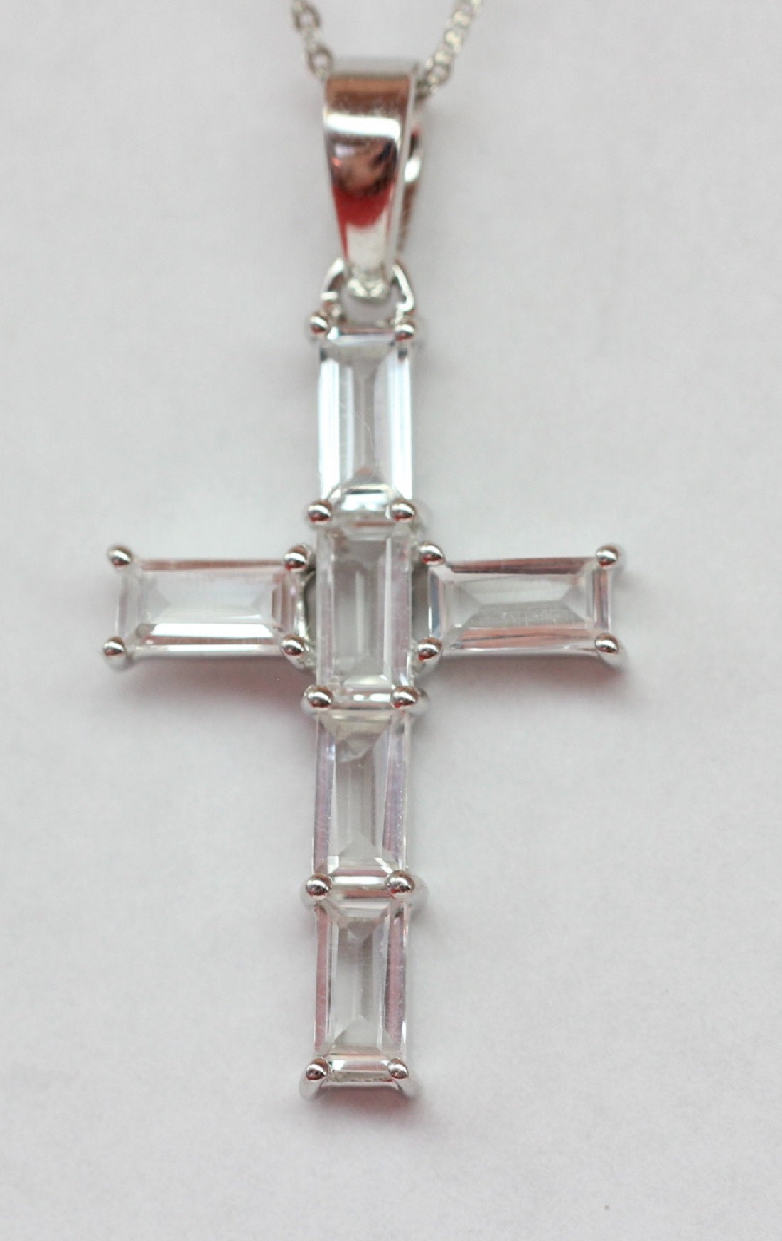 Edler  2,5 Carat weisstopas Kreuz Anhanger 925 Silber Collier Kette weisser Topas