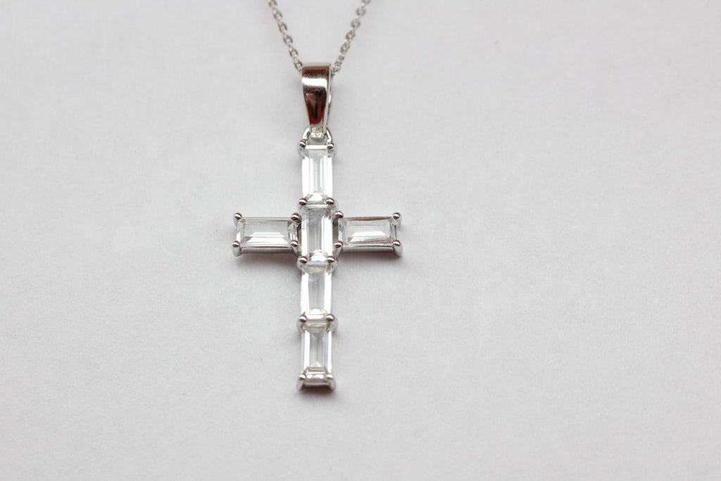 Edler  2,5 Carat weisstopas Kreuz Anhanger 925 Silber Collier Kette weisser Topas