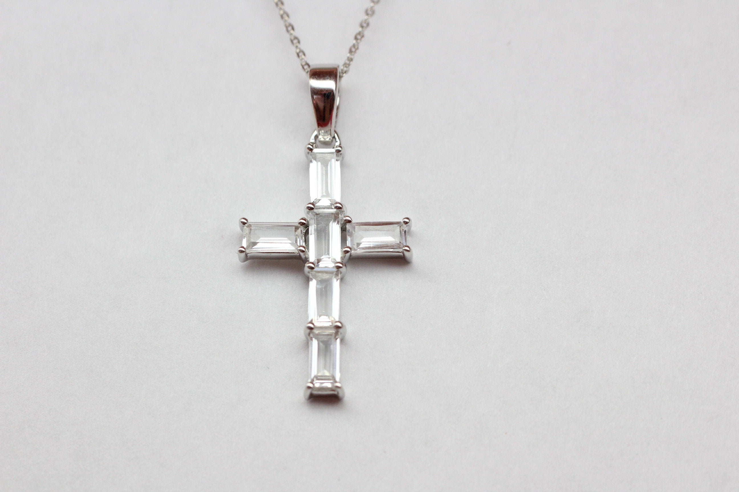 Edler  2,5 Carat weisstopas Kreuz Anhanger 925 Silber Collier Kette weisser Topas