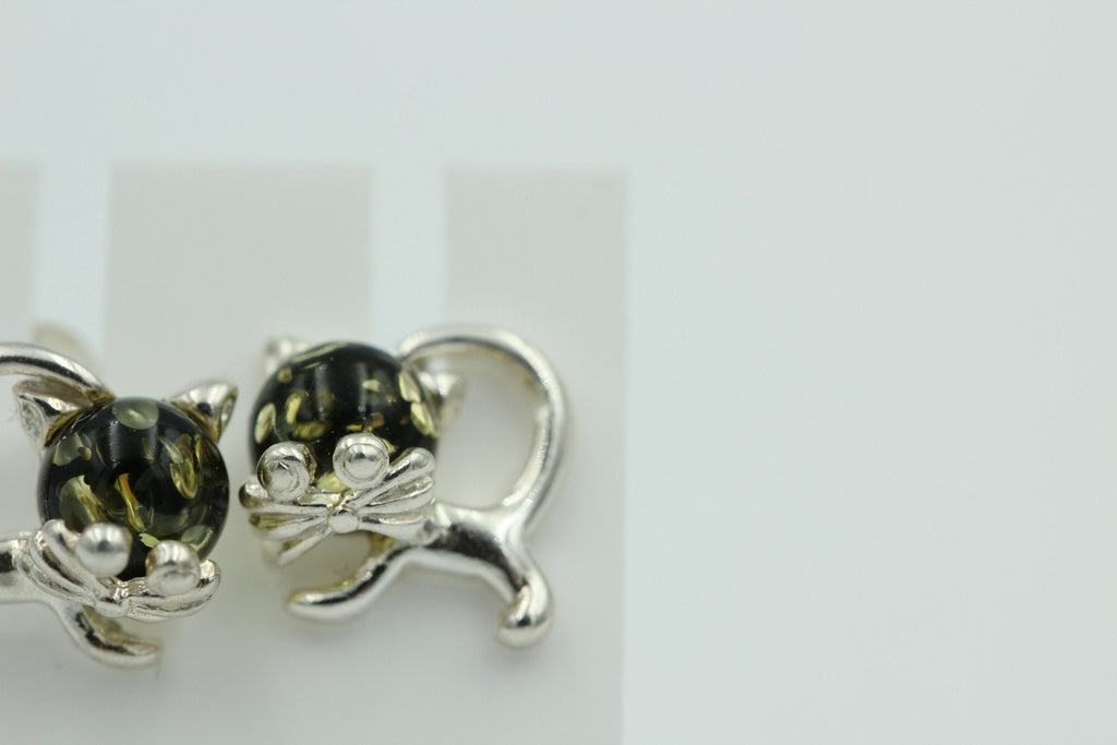 Bernstein Ohrstecker Katze 925 Silber Katzenohrstecker Mädchen Frauen